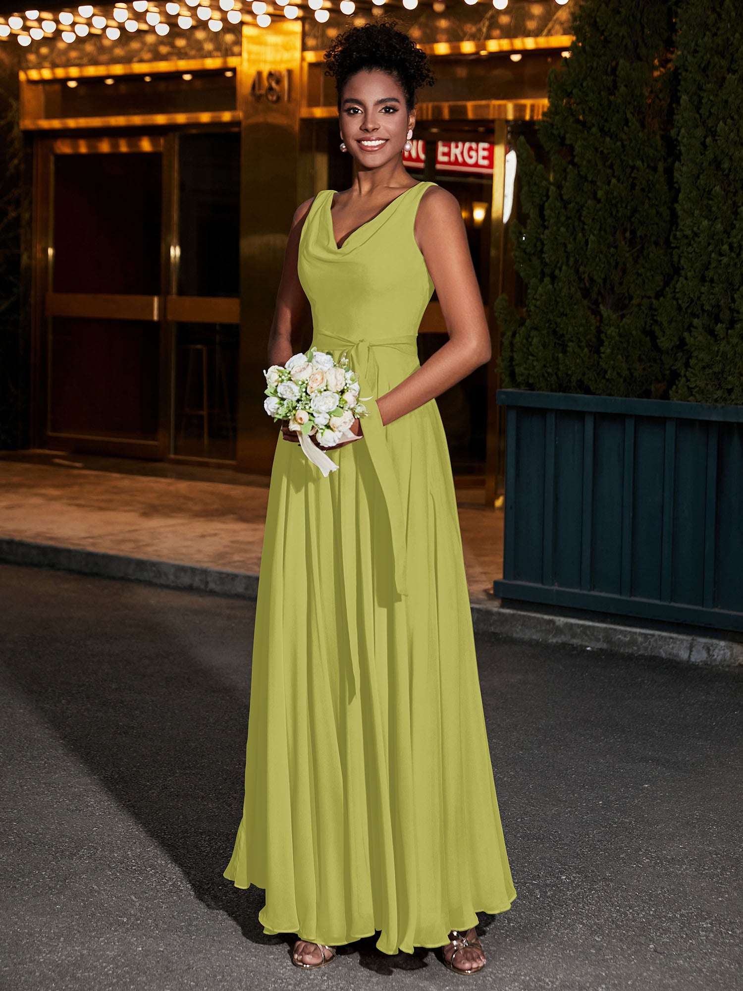 Simple Chiffon Dresses with V Neckline Clover